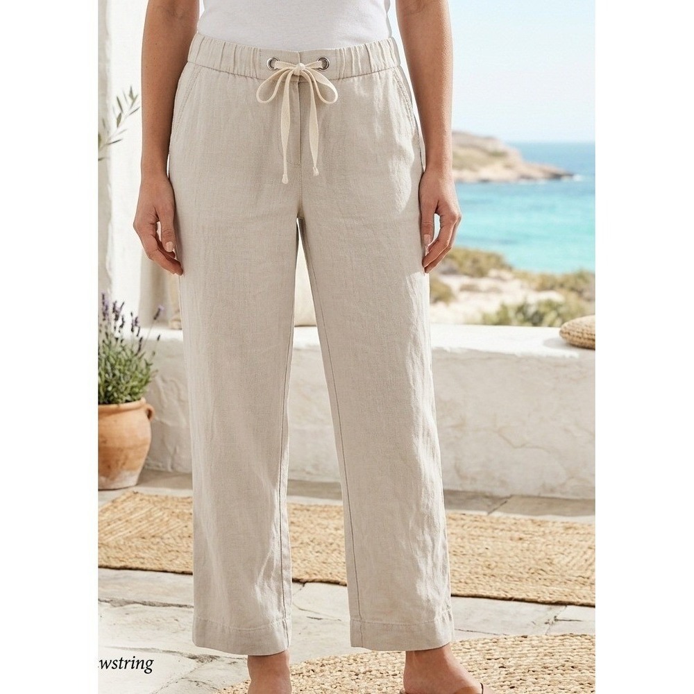 J. Crew‎ City Fit Linen Blend Pants Women's 6 Khaki Drawstring Pockets Coastal